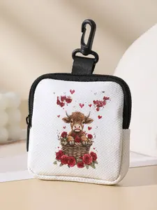 Cute Cow Print Coin Wallet, Zipper Purse, Zipper Wallet Design, Multi-Functional Storage Bag, Durable Polyester Key Card Holder, Ideal Gift for Valentine's Day