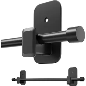 Curtain Rods No Drilling for Windows, 5/8? No Drill/Adhesive Holder Black Curtain Rod Brackets, Renter Friendly Adjustable Drapery Pole Easy Install, Black, 32?-48?