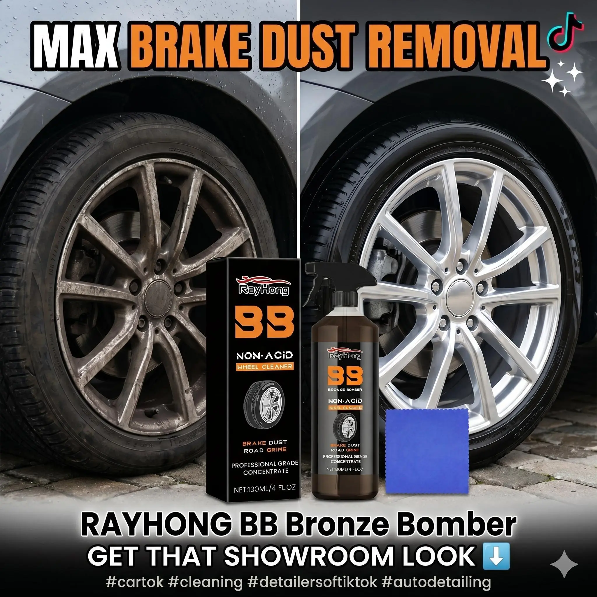Pro Tire Retread Spray Car Cleaner - Wipe-On Solution with Fatty Alcohols for Dirt, Rust, Stain Removal & Polishing, Car Tire Care for Old Wheels, Car Cleaning