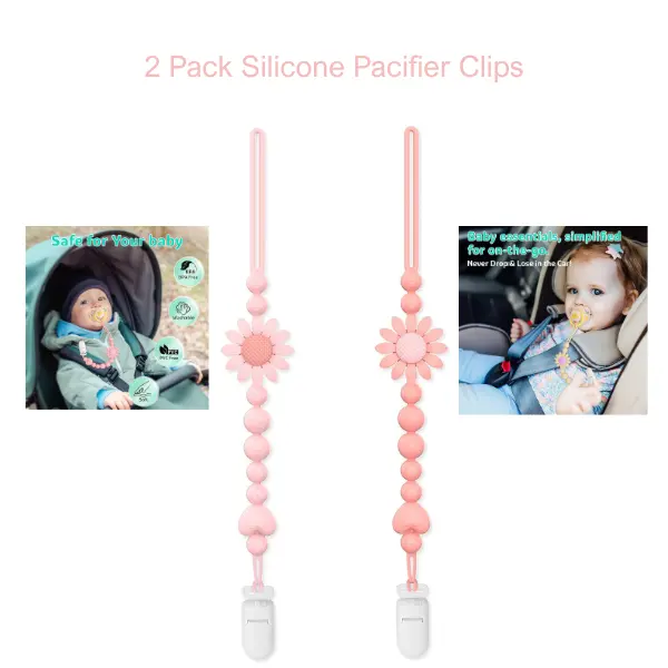 Baby Silicone Pacifier Clips (2-Pack), 1-Piece Universal Holder for Boys & Girls, Summer Baby Care Gift