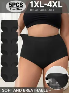 Summer Plus Size Women's Mid-Waist Triangle Panties, Seamless Breathable Stretchy Smooth Comfort Casual Briefs, Full Coverage&Elastic Waist Underwear, Solid Colors Basic Panties, Every Day Wear, All Seasons