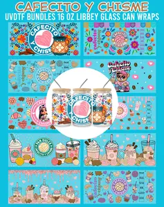 Cafecito y Chisme UVDTF Decal Sticker Bundles - 16 Oz Libbey Glass Can Wrap for DIY Crafts, Scrapbooking & Stamping