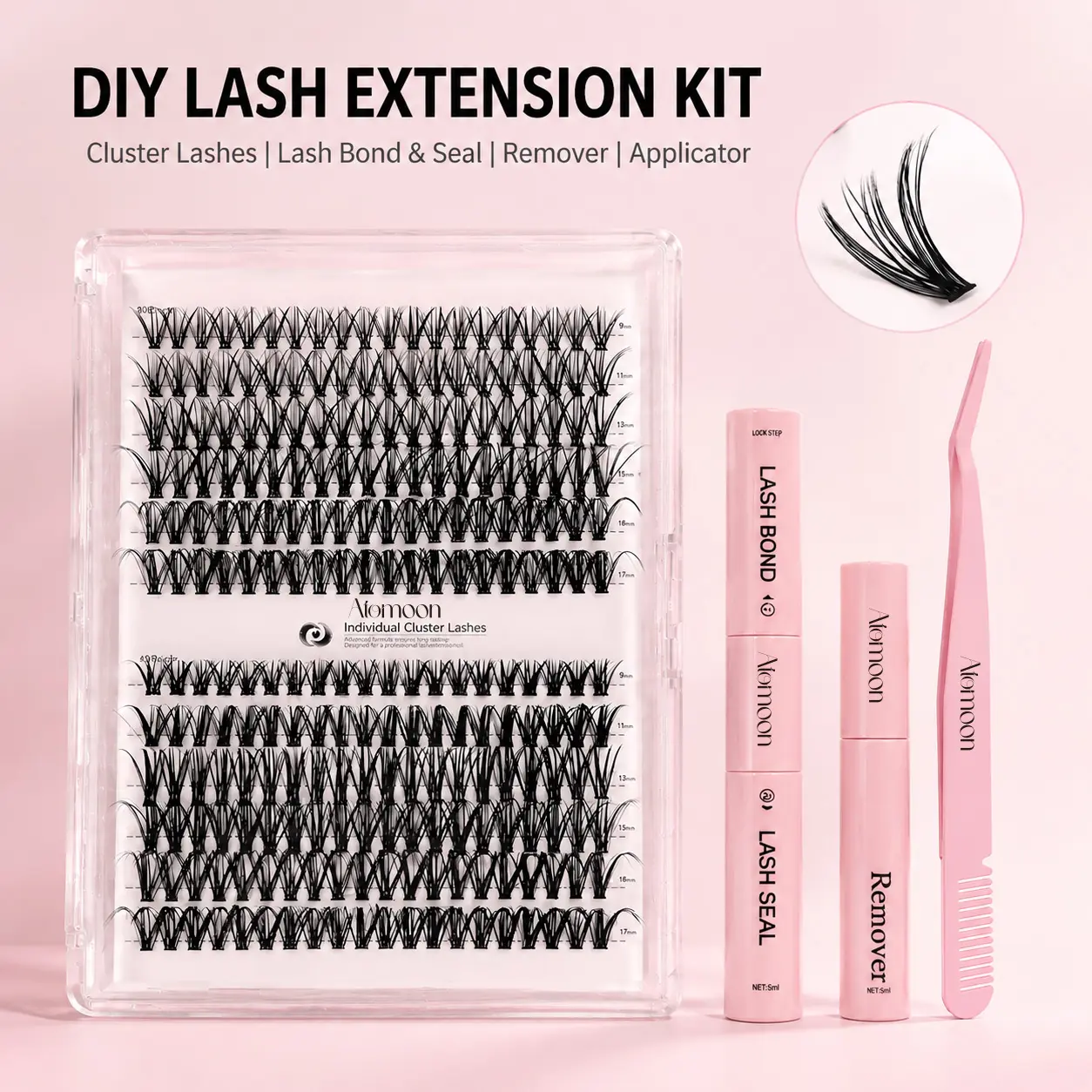 240Pcs DIY Lash Clusters Kit | 9-17mm 30D and 40D Individual Lashes | Bond and Seal with Tweezers | Volume Hybrid Lash Extension Set | Natural Curl Spikes | Perfect Makeup Gift