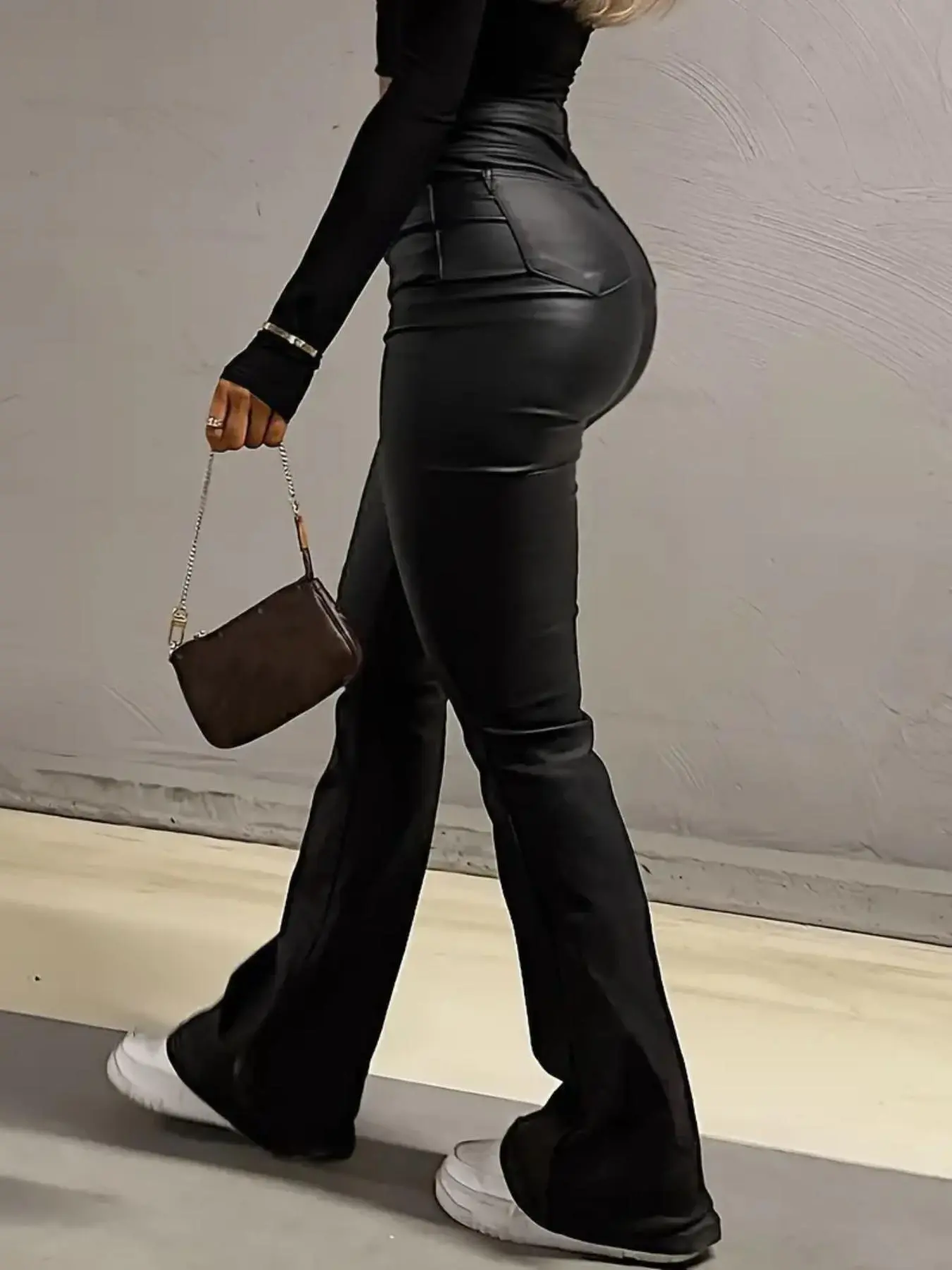 Women's Solid Button Fly Flare Leg Casual Fashion Pants, Casual Comfy High Waist Bell Bottom Trousers for Daily Wear, Ladies Casual Fitted Bottoms for All Seasons, Casual Chic Trousers