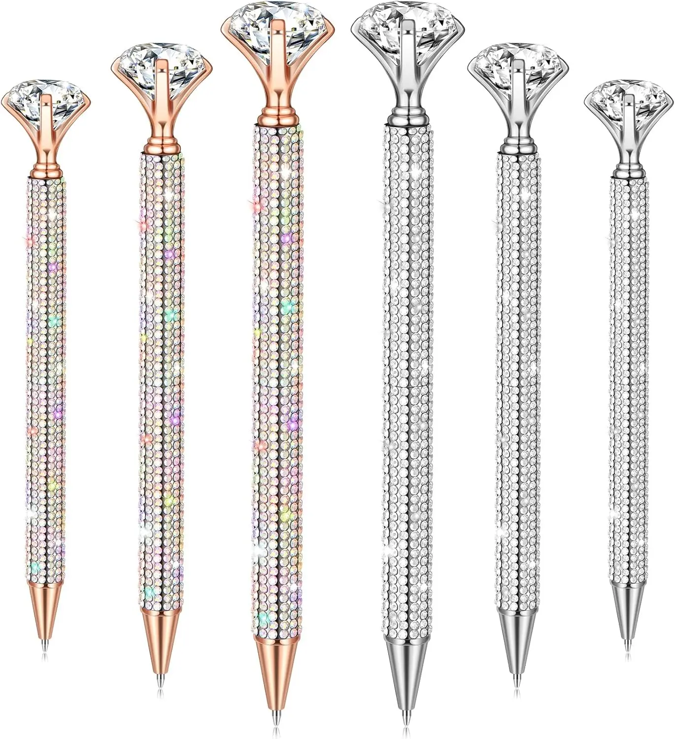 6-Pcs Aesthetic Shiny Diamond Ballpoint Pen Set - Expandable Stylish Stationery, Versatile for Tasks, Reliable Writing Tool for Office Bookkeeping, Gifting to Colleagues (Desk Setup Aesthetic Compatible)