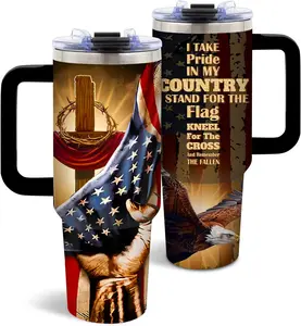DUUV 40oz American Flag Cross Eagle Insulated Sturdy Flask Bottle, Wide Mouth Leakproof Patriotic Drinkware for 4th of July US 250th Anniversary, Ideal Father's Day Gift for Men (1 Pack, Fits Ice Cubes)