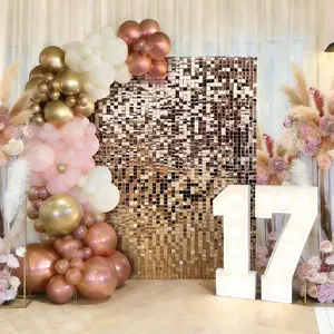 Rose Gold Shimmer Wall Backdrop, Sequin Panel Wall for Birthday Wedding Bridal Shower Bachelorette Party Photo Booth Decor, Sparkly Party Decor