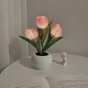 Flower Table Lamp ，ight lights, decorative lights, artificial flowers, table lampsTulip Desk LED Night Light for Home Living Room Decor Artificial Flower with Vase Table Centerpieces for Birthday Holiday Party Wedding Room Decoration