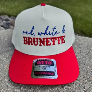 Red White & Brunette Trucker Hat – Funny 4th of July Baseball Cap for Women Country Girl Summer Snapback Patriotic USA Hat Adjustable Snapback for Universal Fit Memorial Day graduation gift