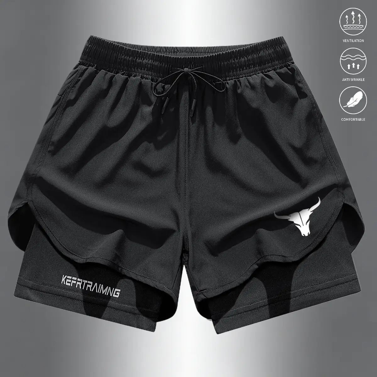 Men’s 2-in-1 lined athletic shorts, new for spring/summer—double-layer quick-dry training shorts, ideal for marathons and workouts.