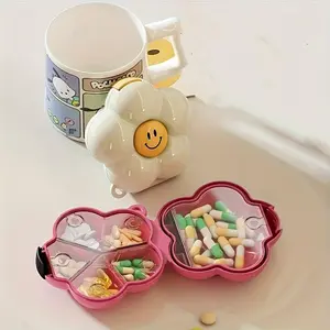 Dopamine-Style Flower Plastic Pill Organizer, Durable Medicine Storage Box with Labeled Compartments and Lid, Portable Travel Fashion Accessory for Pills or Jewelry