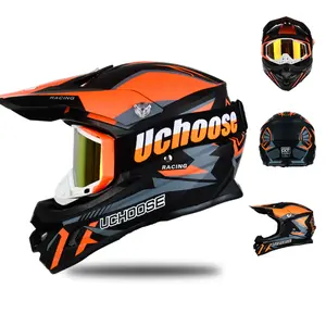 UCHOOSE off-road motorcycle helmet with mountain bike rally strap detachable brim suitable for both men and women, suitable for 53-62 head circumference, comes with gloves and face mask as a gift Motorbike Protective Gear
