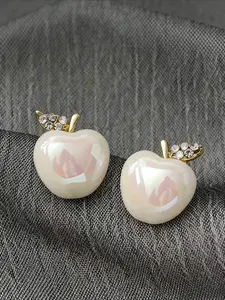 1 Pair of Fashionable and Creative Imitation Pearl Rhinestone Apple Earrings with Personalized Design Sense, Small and Fresh Fruit Party Vacation Earrings, Earrings Jewelry