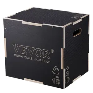 VEVOR 3 in 1 Plyometric Jump Box, TikTokShopBlackFriday, 20/18/16 Inch Wooden Plyo Box, Platform & Jumping Agility Box, Anti-Slip Fitness Exercise Step Up Box for Home Gym Training, Conditioning Strength Training, Black