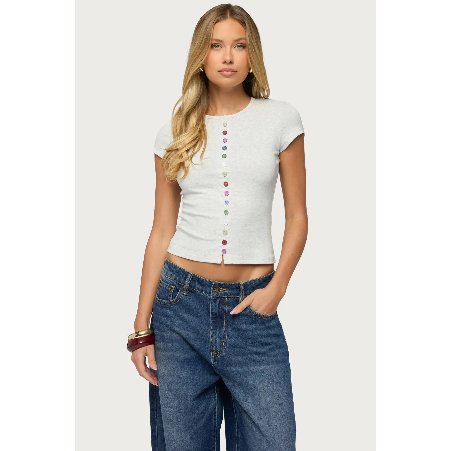Cary Mixed Button Up T Shirt