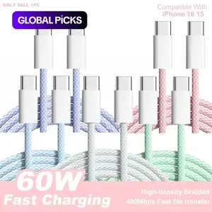 3.3/6.6ft Nylon Braided Durable USB-C To Type-C Fast Charging Data Cable, Fast Charging Solution, for iPhone 17/16/15/Pro/Pro Max/IPad, And Other Android Phones, Supports 60W~18W Fast Charging, Suitable For Home/Travel And Car Use