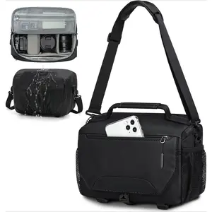 F-PHP02  Camera Bag, Small DSLR/SLR/Mirrorless Camera Sling Bag Waterproof Camera Case with Tripod Holder & Rain Cover Compact Crossbody Camera Bags for Photographers Everyday Shoulder Bags, Black