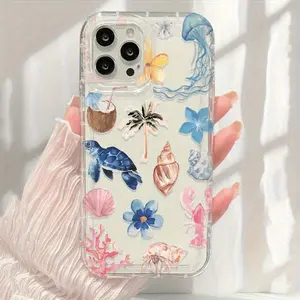 1pc conch shell coconut transparent anti-drop phone case, compatible with iPhone 17/16/15/14/13/12/11/X/XS/XSMAX, is the perfect holiday gift for friends, family, or yourself., Cover, Accessories, Smartphone, Cellphone