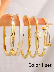 Elegant Rhinestone Decorated Bangle Bracelet, Fashionable Jewelry for Women & Men for Party, Daily Clothing Decor, Trendy All-match & Exquisite Jewelry for Birthday Gift, Stackable Bracelets