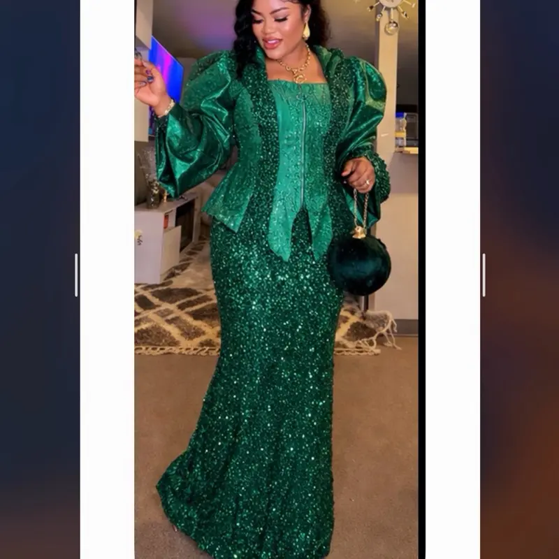 Emerald Green Sequin Evening Gown with Matching Jacket and skirt Womenswear