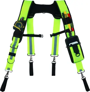 MELOTOUGH Reflective Safety Tool Belt Suspenders Construction Bag Suspenders Padded Work belt Suspenders for Carpenter/Electrician/Roofing/Framers work Suspension Rig(High Visibility) tool  belt Heavy-Duty Leather Heavy Duty Heavy Duty tool  vest
