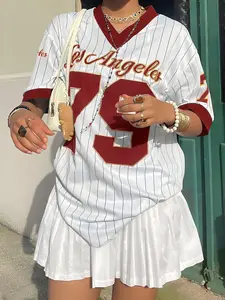 Women's Solid Color Patchwork V-Neck Short Sleeve Digital Print Casual T-Shirt Graphic Tees Women Tops