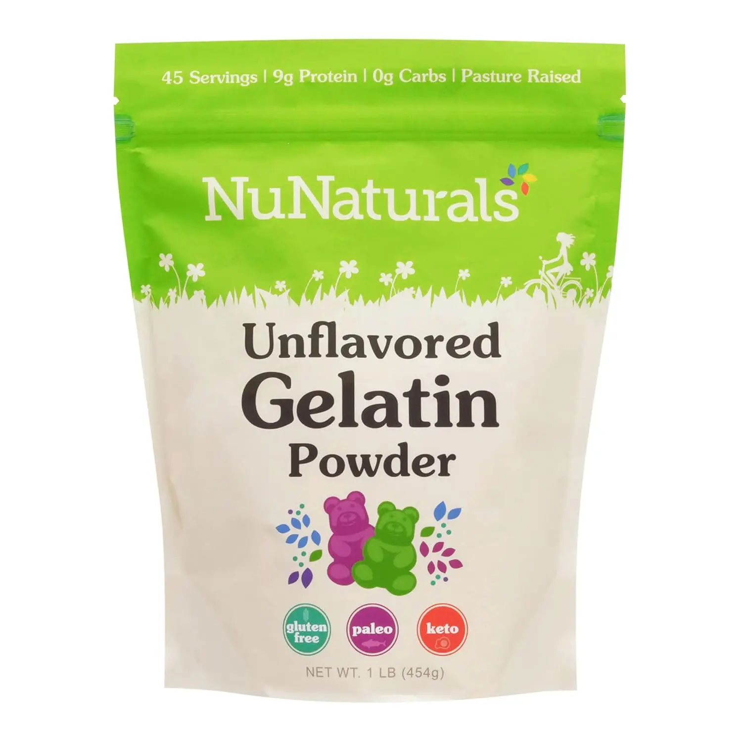 Organic Unflavored Edible Beef Gelatin Protein Powder, 1 lb Natural Fitness Supplement - Gluten-Free, Paleo, Keto, 9g Protein, 0g Carbs, Low Fat, Cholesterol-Free, Halal, Instant Thickener, Stabilizer, Enhances Textures, Health Fitness Supplements