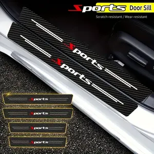 Car Door Sill Protectors Carbon Fiber Universal Anti-Scratch 4pcs Door Step Guards Self-Adhesive Scuff Cover For Cars SUV Trucks All Vehicles