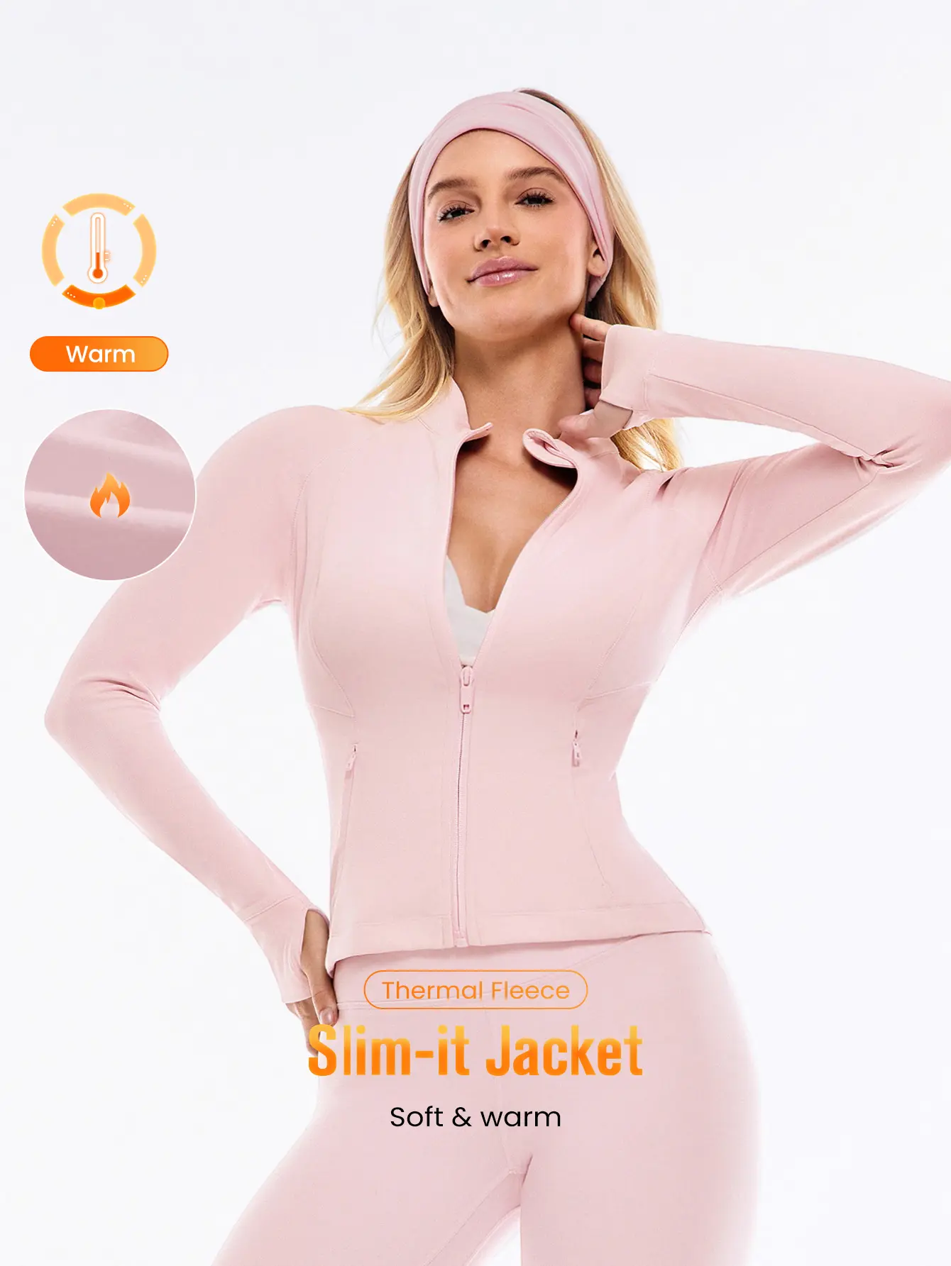 GLOWMODE FeatherFit-Warm Slim-It It's Chilly Fleece-Lined Slim Fit Jacket With Thumbholes Autumn Winter Yoga Daily Casual TikTokShopBlackFriday