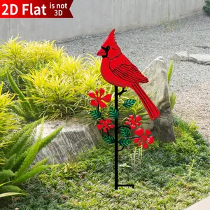 2D plane, colorful flower branches and birds metal floor inserts, Garden Accessories, suitable for courtyard, garden, outdoor lawn decoration, Christmas decoration