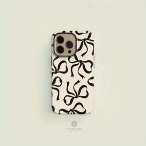 A Black Bow Cream-Colored Phone Case, Compatible with Iphone 11, 12, 13, 14, 15, 16 17 Pro Max And Pro Plus Series - a Stylish And Creatively Designed New Phone