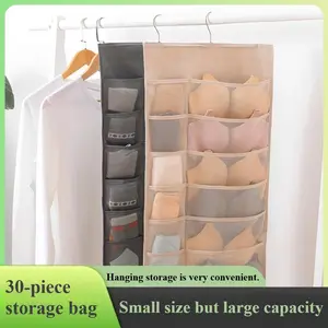 30-grid double-sided hanging underwear storage bag, 12 front pockets, 18 back pockets, wall-mounted, foldable organizer for dresses and shorts, Clothing Organization, ideal for travel storage and closet protection, for dorm rooms, Travel clothes organizer