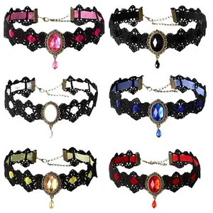 New 2026 Model Lace Necklace with Gothic Style and Rhinestones 32cm Circumference 5cm Extension Chain Year End Promotional Gift