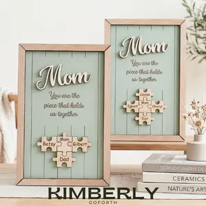 Mom You Are the Piece That Holds Us Together Puzzle Sign, Personalized Wooden Puzzle Sign, Mothers Day Gift For Mom, Custom Family Name Wall Decor