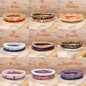 Zodiac Crystal Bracelet Stack • 4mm Tiny Gemstone Beads • Dainty Stackable Birthstone Astrology Healing Jewelry • Gift for Friends & Family