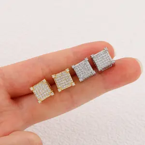 UJ ICE ZC Hip Hop Square Stud Earrings For Man&Woman, unsiex Miami Fashion, Couple Gifts Cubic Zirconia, Unisex