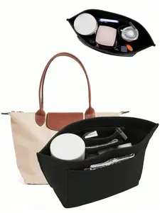 Purse Insert For Tote Insert Multi Pocket Felt Hand Zipper Inter Bag Gifts Travel Accessories Bag Organizer, Portable 1pc Inner Bag - Liner Storage And Sorting Divider - Shoulder Bag Organization - Durable, Versatile Accessories, Travel Essentials Bag