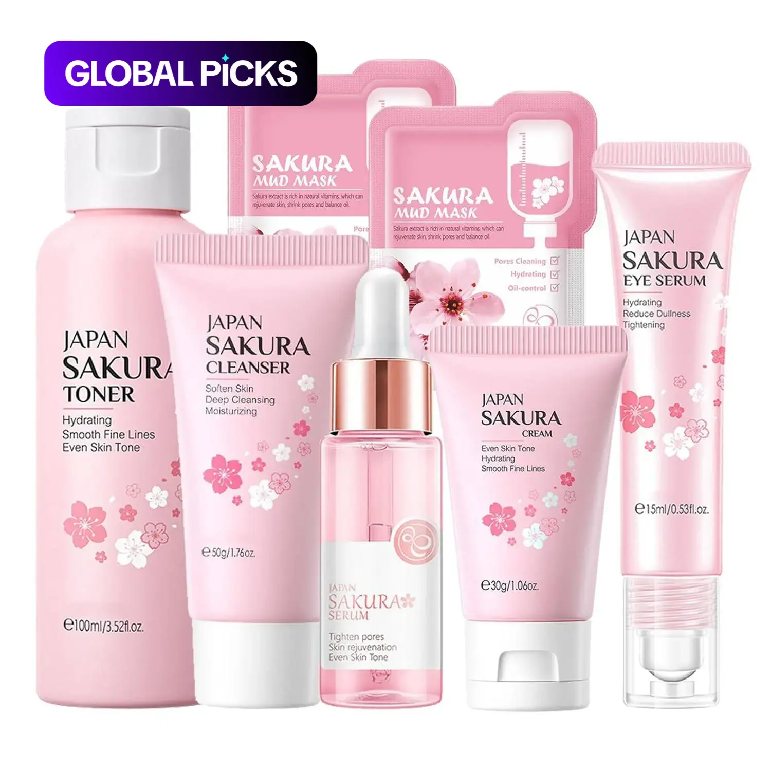 Moisturizing Skin Care Kit for Women, 7 Counts Rejuvenating Set with Facial Cleanser, Face and Eye Serum, Face Cream, Toner and Mud Mask, Hydrating Cleansing Skincare Routine #GLOBAL PICKS