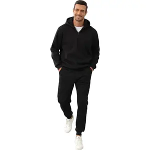 Men's Tacksuit 2-Piece Active Set Fleece Pullover Quarter Zip Sweatshirt and Sweatpants Jogging Sweatsuit Outfit