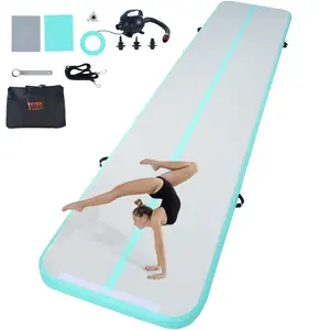 Father's Day Gift VEVOR Gymnastics Air Mat, 4 inch Thickness Inflatable Gymnastics Tumbling Mat, Tumble Track with Electric Pump, Training Mats for Home Use/Gym/Yoga/Cheerleading/Beach/Park/Water, 16 ft, Mint Green