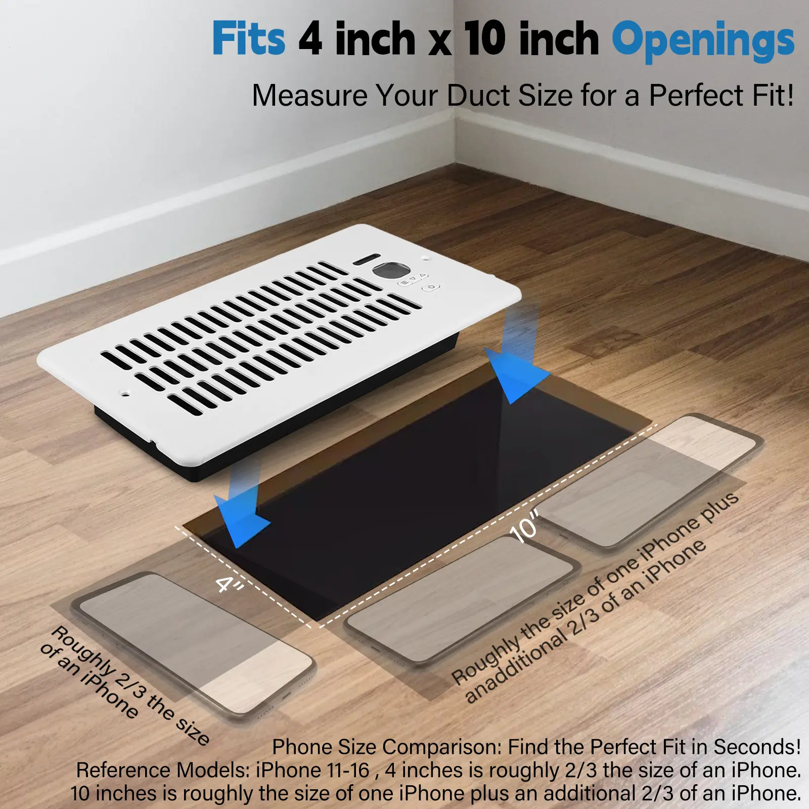 Register Booster Fan for 4"x10" Vents, Quiet Ventilation Fan with Thermostat & Remote, 10-Speed AC Vent Booster for Improved Heating & Cooling Airflow