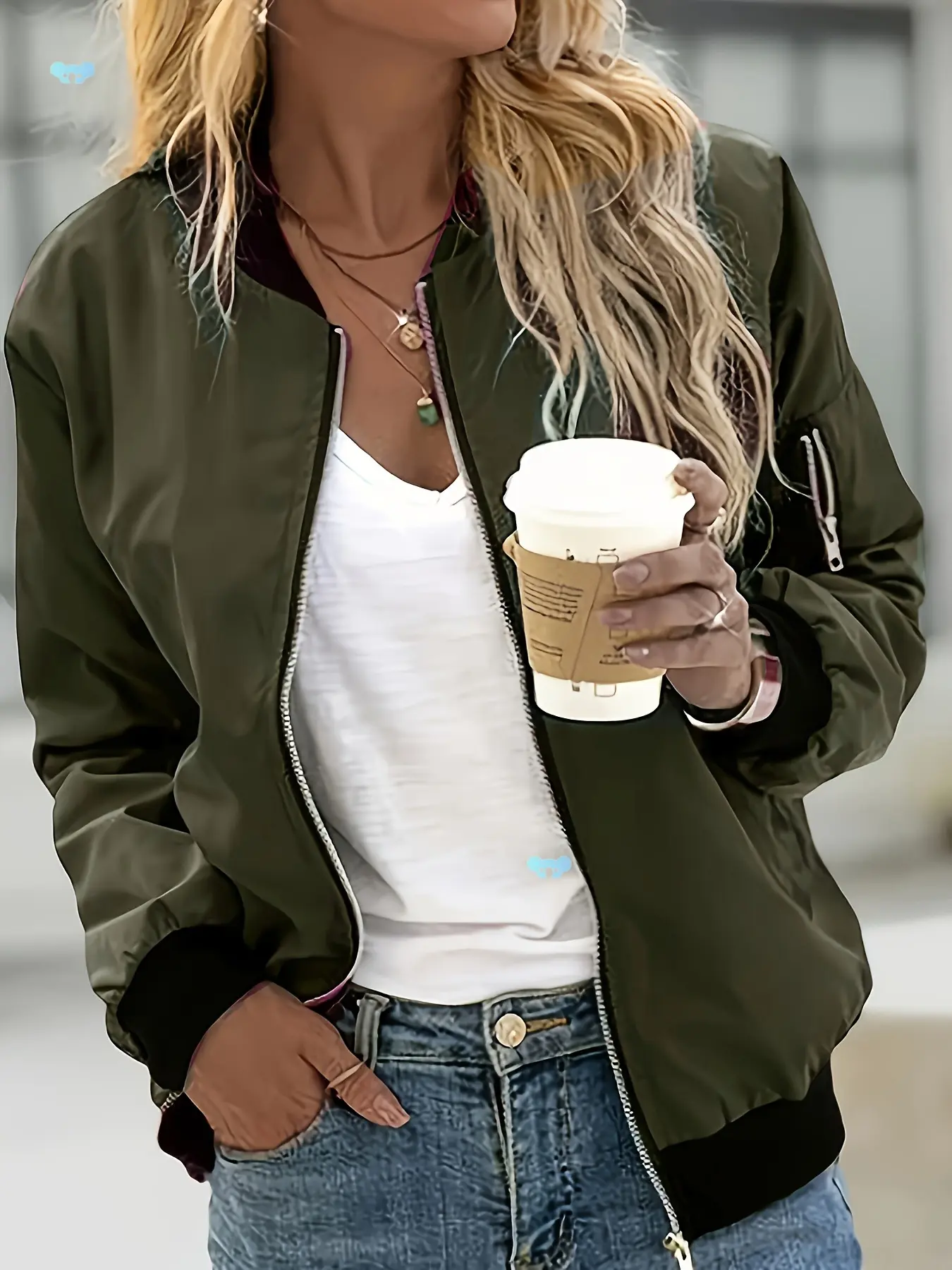 Women's Zip Up Bomber Jacket, Casual Long Sleeve Baseball Collar Fitted Outerwear for Spring & Fall, Ladies Clothes for Daily Wear, Womenswear, Fashion Casual Outerwear