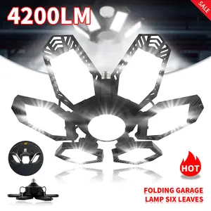 2-Pack Deformable LED Garage Fixtures, 150W E26/E27 Screw-in, 30000LM 6500K Daylight, 6+1 Adjustable Panels, Indoor Ceiling Lighting for Basement, Gift for Men