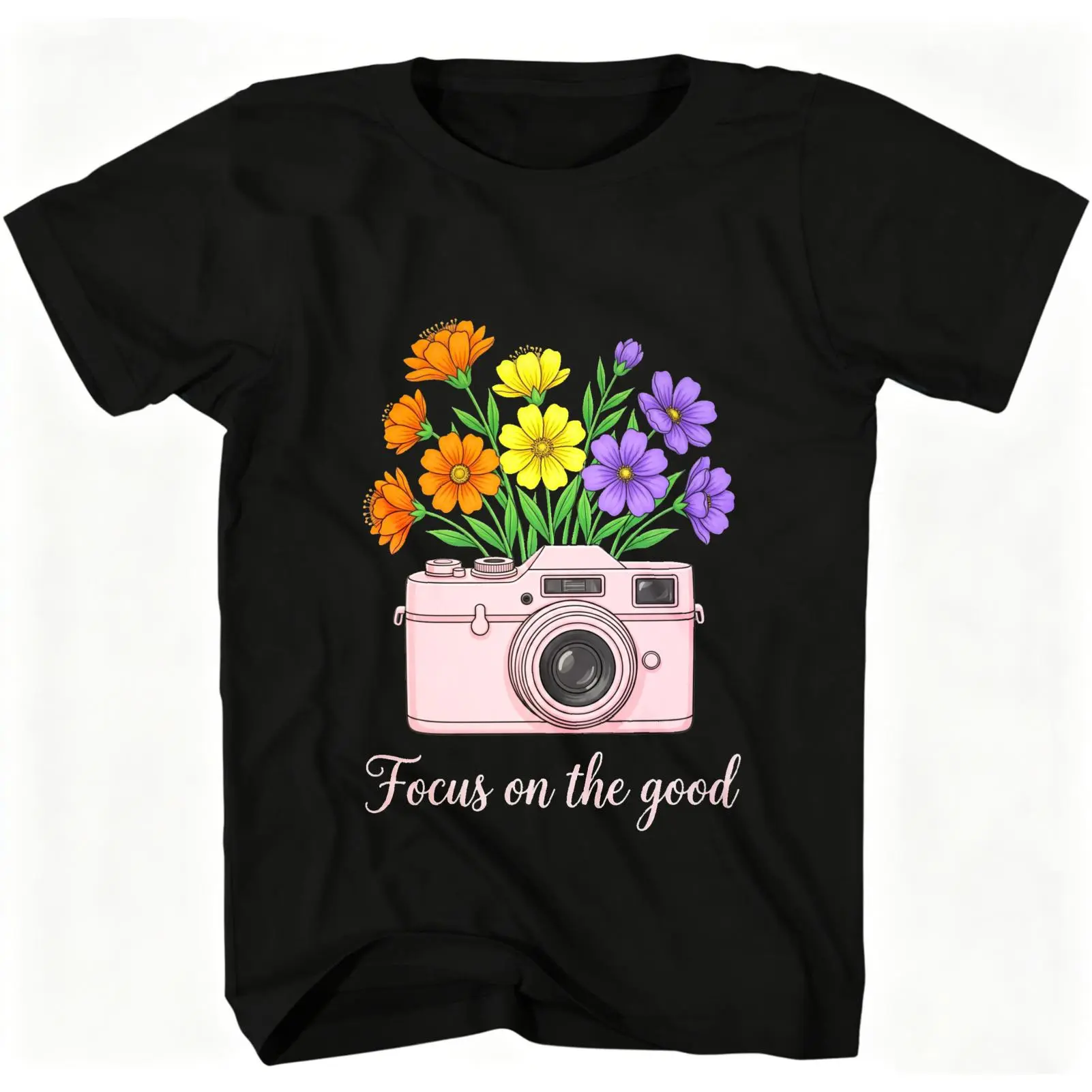 CARPESUN Vintage Floral Camera Graphic Tee Cotton Soft Print Casual Wear Unisex Style Gift For Friends Family Photography Lovers