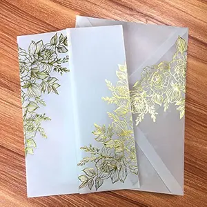 25 sets Shiny  foil Floral Embossing Vellum Wedding Invitations Cards with Envelopes Blank Inner Sheets for Bridal Shower  Party Engagement Anniversary Invite Sweet 16