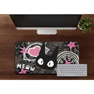 Black Cat Meow Mouse Pad Cute Anime Desk Mat Cat Person Gift Kawaii Gamer Mousepad for Desk Setup, Anime Lover Gift Cat Mom Mousepad