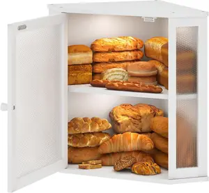 Corner Bread Box for Kitchen Countertop,Bread Storage for Homemade Bread, Double Layer Large  Kitchen Storage Bin with Window (White, Large)
