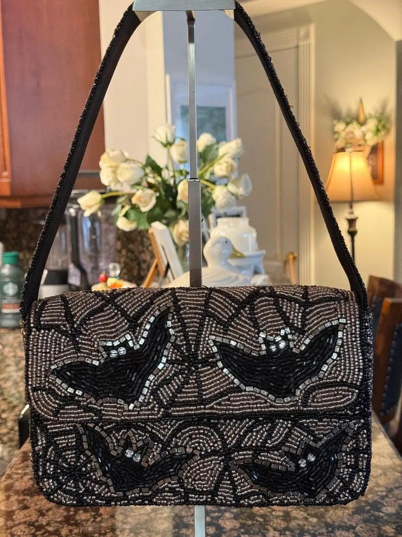 Trending Beaded Bags and Resort Collection - Halloween Bats Beaded Shoulder Bag