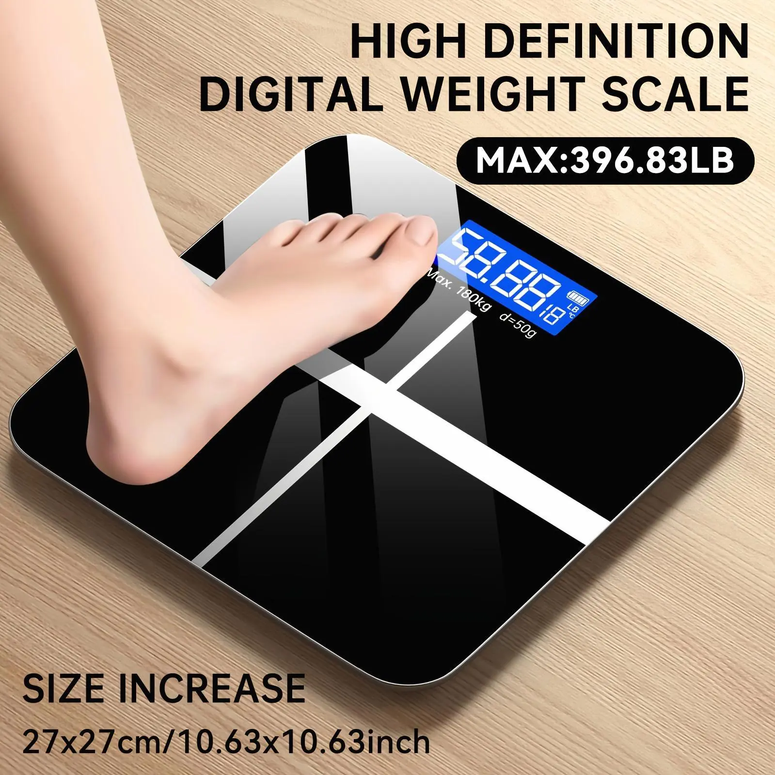 High-Precision Electronic Digital Bathroom Scale - 396-Lb Capacity, LCD Display, Switchable KG/Lb Units, Temperature Display, Ultra-Wide Platform, Random Color & Pattern, Home