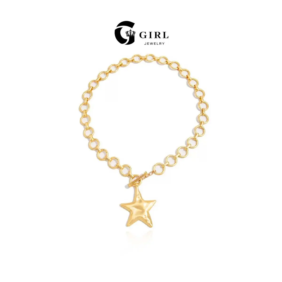GGIRL OT Buckle Pentagram Necklace Three-Dimensional Design in Golden and Silver Color Two-Tone Versatile for Daily Commutes Dates Banquets and Formal Dinners